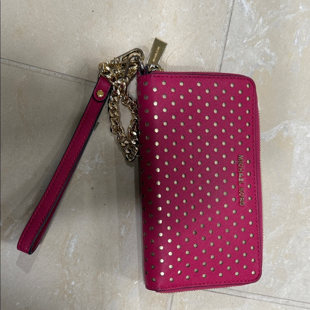 Michael Kors Fuchsia Wristlet with Gold Accents
